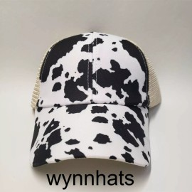 Unbranded Black Cow. Messy High Bun Ponytail Adjustable. Mesh back Trucker Baseball Cap.