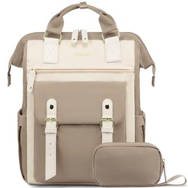 LOVEVOOK 17 inch Laptop Backpack for Women, Teacher Nurse Work Travel Backpacks Purse,Computer Bag, Khaki Beige