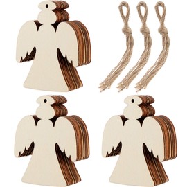 30 Pieces Wooden Angel Shape Cutouts Crafts Blank Wood Hanging Ornaments with 3 Rolls Twines for Christmas Tree Decoration