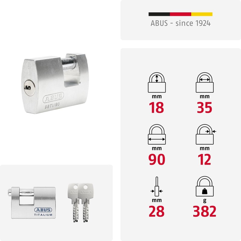 ABUS AB98TI/90 Padlock, Gray, 98TI/90