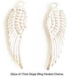 Angel Malone ® A Pack of Guardian Angel Fairy Single Feathered Wings Pendant Charm Beads, Jewellery Making Findings - UK Seller (Silver, 5mm wide, 17mm long, hole: 1mm)