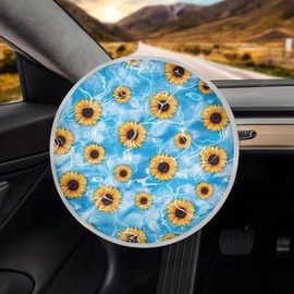 Whosucclay Sunflower Steering Wheel Sun Shade Cover Anti-Heat Waterproof Steering Wheel Sunshade Cover 17"x17" Universal Fit, UV Rays Sun Visor Protector