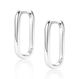 Silver 925 Hoop Earrings for Women, Small Square Hoop Earrings Hypoallergenic Small Huggie Hoop Earrings Oval Hoop Earrings Geometric Earrings Rectangular Hoop Earrings for Women Girls