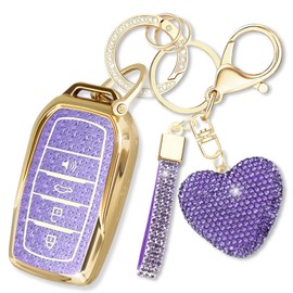 Simocky for Toyota Key Fob Cover with Heart Keychain for Women, Compatible with 2025 Camry 2019-2024 Venza, RAV4 Prime, Land Cruiser, Fortuner, Grand Highlander, Corolla Protector (4 Buttons-Purple)