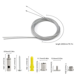 DEANKEJI Stainless Steel Wire Rope 1.5 mm, 2 m Ceiling Hanging Wire Rope, Complete Accessory Set, for Hanging Outdoor Lights, Fences, Railings, 4 Pieces