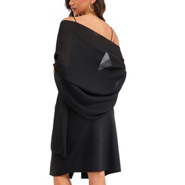 Baoqiya Women's Shawls and Wraps for Evening Dress Chiffon Shawl Soft Elegant Silky Pashmina Wedding Bridal Scarf(Black, 79"×19")