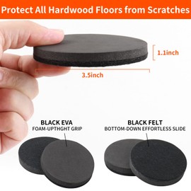 Ezprotekt 3.5" Felt Furniture Movers Sliders for Hardwood & Vinyl Floors, 16 Pcs Round Reusable Felt Furniture Moving Pads for Heavy Duty Sofa Bed Couch Cabinet, Move Items and Quickly (Black)