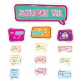 Carson Dellosa Accountable Talk Bulletin Board Set—Sentence Stem Speech Bubbles and Category Topic Signs for Group Discussions and Social-Emotional Learning, Homeschool or Classroom Décor (31 pc)