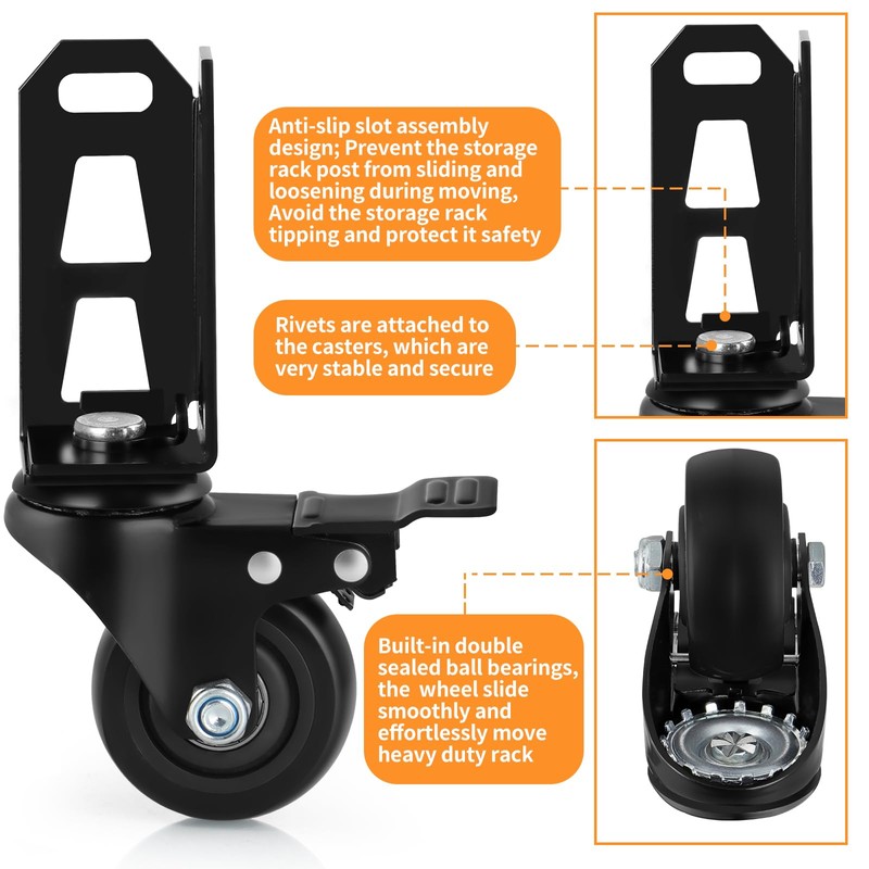 Chegulu 3" Storage Rack Caster Wheels, Storage Shelf Accessories Fit