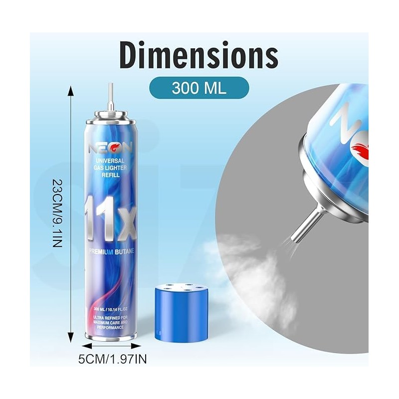 NEON Butane Lighter Refill 11X Ultra Refined Fuel, 300ml Premium