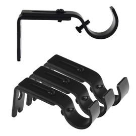 Curtain Pole Holder, Pack of 4 Adjustable Wall Brackets, Metal Curtain Rod Brackets, Curtain Rod Bracket, Curtain Rods Wall Mount with Screws for Curtain Rods (Black)