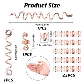 Pack of 28 dreadlocks jewellery accessories, hair spirals clips, adjustable metal cuffs, hair braid rings, dreadlocks, beads, hair accessories, braids for women, men, braids decorations (rose gold)
