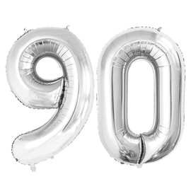 GOER Number 90 Balloons for 90th Birthday Party Decorations,42 Inch Jumbo Foil Helium Balloons for 90th Anniversary (Silver)