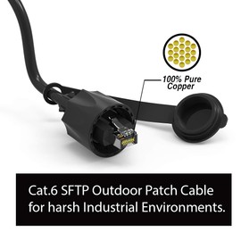 Beszin Cat.6 (SFTP) Industrial Outdoor Shielded Patch Cable with Dust Cap Waterproof Protector Black (3FT, 1-Piece)