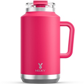 Meoky 50 oz Tumbler with Handle, Stainless Steel Vacuum Insulated Tumbler with Lid and Straw, Keeps Cold for 36 Hours, 100% Leak-proof, BPA-Free (Ruby)