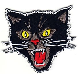 Black Screaming Cat Rockabilly Horror Tattoo Goth Punk Patches, Cute Applique Sew Iron on Kids Craft Patch for Bags Jackets Jeans Clothes