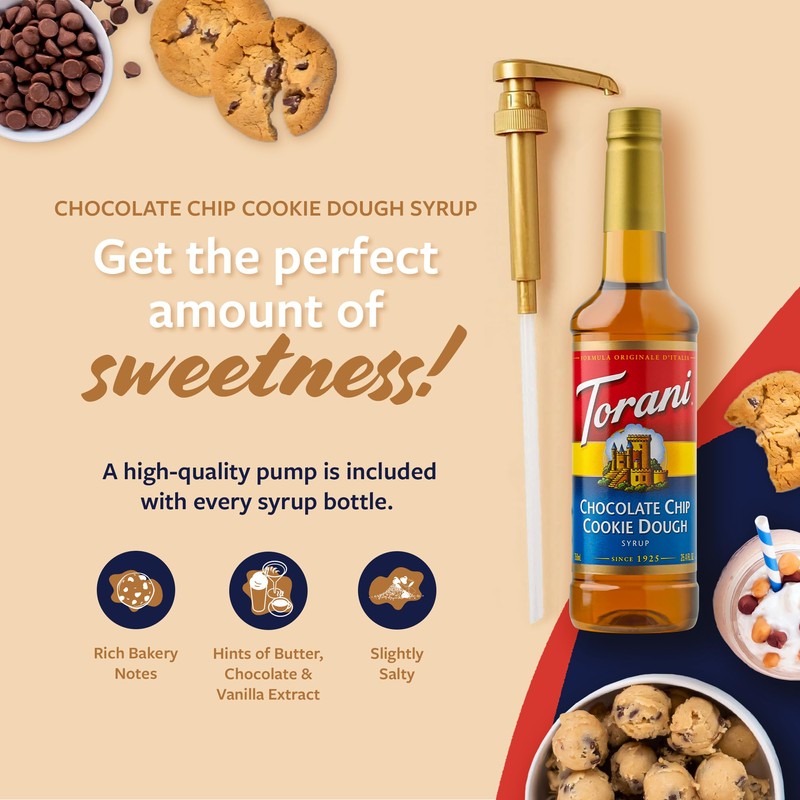 Torani Chocolate Chip Cookie Dough Coffee Syrup, Flavored Syrup for