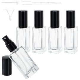 Beomeen 10ML Perfume Travel Refillable Spray Bottles 5Pcs Set, Mini Clear Glass Perfume Bottle Empty, Portable Cologne Dispenser Atomizer Sprayer, Square Shaped Travel Size Refill Bottles Kit
