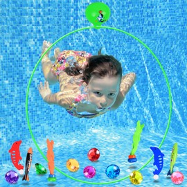 EnriQ Pool Toys Diving Rings Swim Thru Rings Pool Game Swim Toys with Dive Ring Underwater Diving Gems Fish Diving Toys for Boys Girls Teens Adults