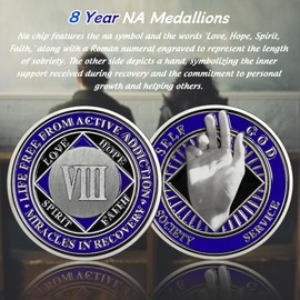 Silver Eight Year NA Medallions - Recovery Addiction Narcotics Anonymous Chips - Celebrate 8 Year Living Clean Sobriety Coin - 1-10 Prime Narcotics Anonymous Gifts for Men Women
