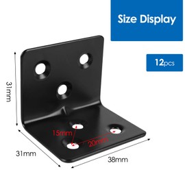 12 Stück Winkelverbinder Schwarz 31x31x38MM, Lochplattenwinkel 90 Grad, Balkenwinkel Winkel Holzverbinder, Schwerlastwinkel Montagewinkel Eisenwinkel Metall Winkelblech für Anbau Winkel Bracket Möbel