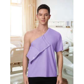 Magnetic Buttons Post Shoulder Surgery Recovery Shirt for Men V-Neck Tear Away Adaptive Chemo Port Clothing for Women
