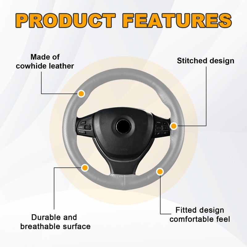 Ziciner Genuine Leather Steering Wheel Cover, Stitch on Wrap, Breathable