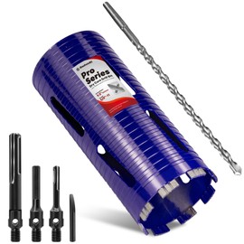 DaduoRi 4-1/4" Pro Dry Core Drill Bit with Pilot Bit & 3 Adapters (SDS Plus/SDS Max/1/2 Hex), Upgraded Blade Core Bits for Concrete with Rebar, Masonry, Brick, Mortar - 9.5" Depth, 5/8"-11 Thread