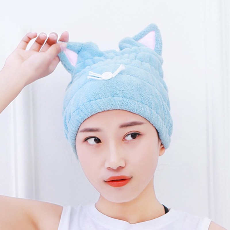 Gorro para Secar el Cabello de Coral Fleece, Orejas de