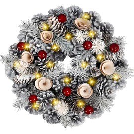 FAMKEEP Christmas Wreath 30 cm, Creative Christmas Front Door Wreath with Pine Cones Berry for Christmas Wreath for Door, Window, Fireplace, Christmas Decoration, Wall and Shopping Malls