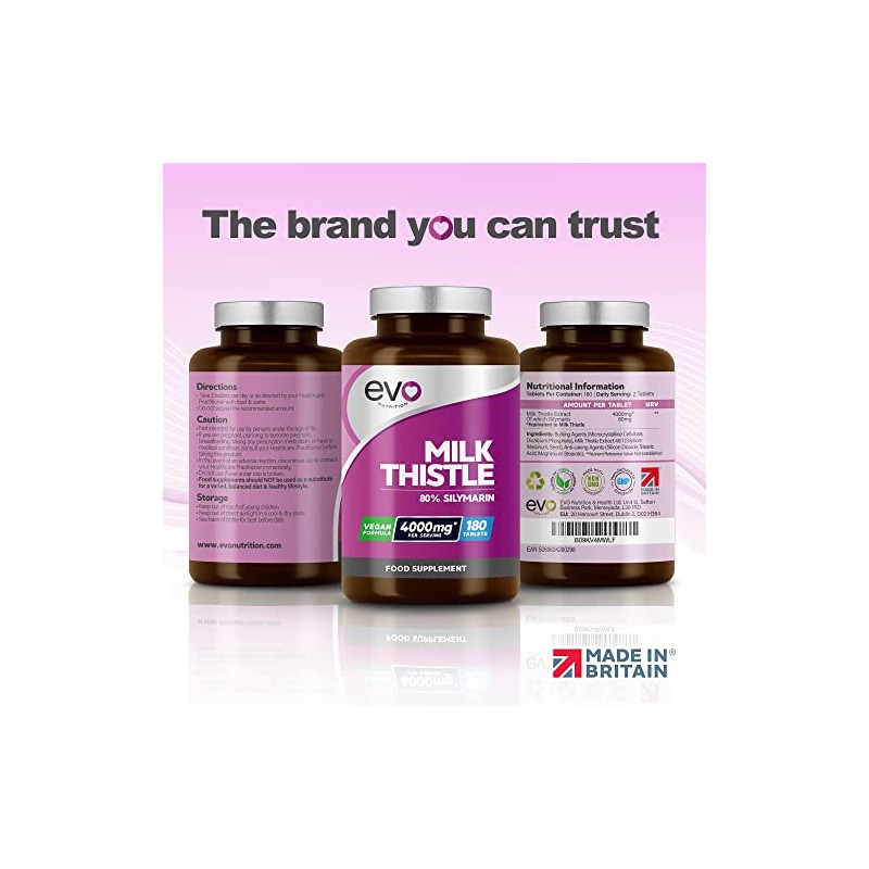Milk Thistle Tablets - High Strength 4000mg Supplement - 180