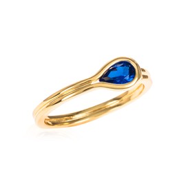namana Dainty Sapphire Ring in Gold for Women, Simple Gold Ring for Women with a Blue Pear Shaped Stone, Gold Plated Ladies Ring with a Navy Blue Stone, Adjustable Blue Ring for Women