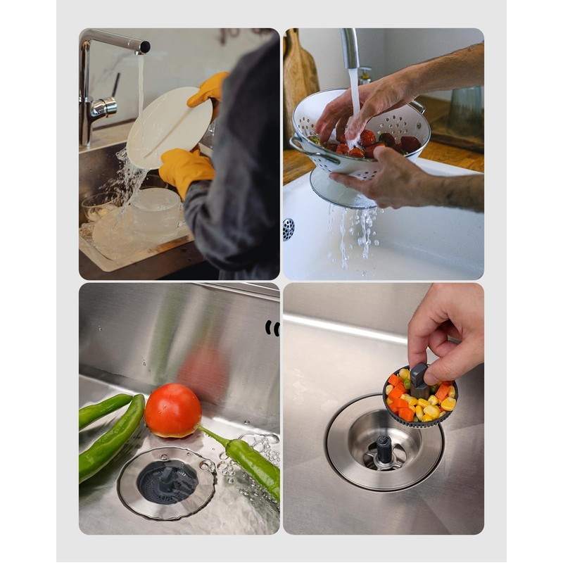 Hibbent Upgraded 3 in 1 Kitchen Sink Drain Strainer and