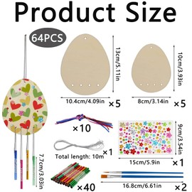 KSVFTB 10 PCS Wooden Eggs,Easter Crafts,Easter Eggs Wind Chime Craft Kits,Wooden Easter Egg Decorations Wind Chime Kids DIY,Wind Chimes for Children Painting Arts Crafts Garden Home Spring Decoration