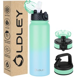 Botella de agua aislada de 20 onzas para adultos y niños, botellas de agua de acero inoxidable con popote, chug/mosquetón, 3 tapas, colador de frutas,