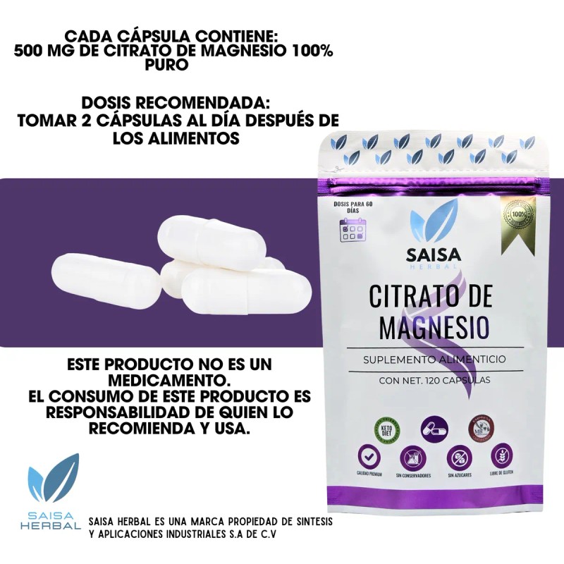 Citrato De Magnesio Y Citrato De Potasio 120 Cápsulas C/u