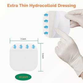 Extra Thin Hydrocolloid Bandages 10 Pack 3" x 3" Large Wound Care Dressing Self Adhesive Big Waterproof Hydrogel Patch Bandaids Healing for Burn Blister Bedsore Acne Care
