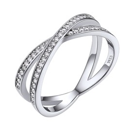Bestyle Silver Cubic Zirconia Cross Ring for Women Gilrs 2mm Sterling Silver Band Ring Minimalist Women Girls Simulated Diamond Ring Cute Stunning Finger Ring Jewelry, Size 5