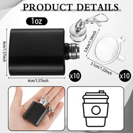 Bokon 10 Pcs Mini Keychain Flask Bulk 1oz Stainless Steel Hip Flask Pocket Hidden Flask for Men Women Groomsmen Gifts with 10 Plastic Funnels(Black)