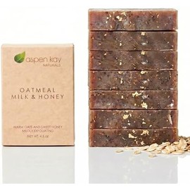 Aspen Kay Naturals- Barra de jabón de avena hecha a mano para rostro y cuerpo elaborada con miel cruda orgánica, leche de cabra y manteca de karité