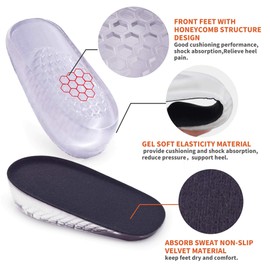 SAUDEfoot 1 Pair Gel Height Increase Heel Insoles,Invisible Shoe Lifts Inserts,Cushion Elastic Shock Absorption Heel Pads,Increase Height 1cm 2cm 3cm for Men and Women (S for Women,Heaght:3cm, Black)