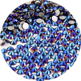 NCB Nancybeads 2000pcs Flatback Round Glass Nail Art Rhinestones Crystal for DIY Making Accessories Shoes, Clothes, Face Art, Bags, Manicure (Mine Blue, SS12 2000pcs)