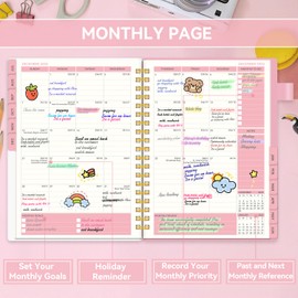 Planner 2025-2026, Academic Planners for Teacher & Student, AIMPEAK Weekly & Monthly Calendar Planner for Women, Daily Planners run from Jul.2025 - Jun.2026, Monthly Tabs, Spiral Binding, Pink, 7"x10"