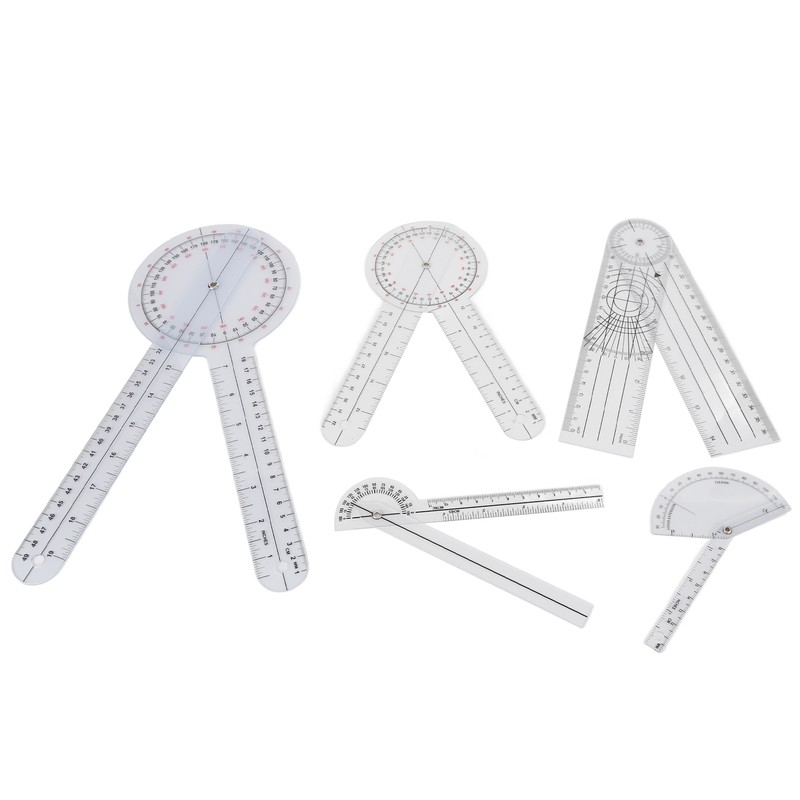 5Pcs Medical Goniometer Transparent Plastic Multifunction Joint Goniometer Set Kit
