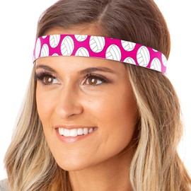 Hipsy Adjustable No Slip Volleyball Headbands for Women Gift Packs (Volleyball Hot Pink 2pk)