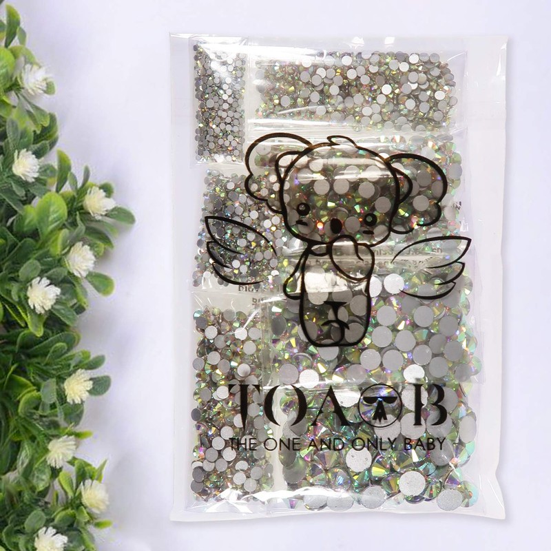 TOAOB 800pcs Crystal AB Rhinestones Flat Back Resin Gems Stickers
