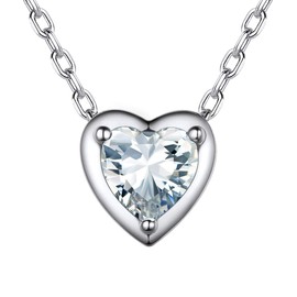 ChicSilver Heart Necklace 925 Silver Women's Necklace with Cubic Zirconia 12 Months Birthday Series Birthstone Fashion Friendship Necklace with Jewellery Box, Crystal, Diamond