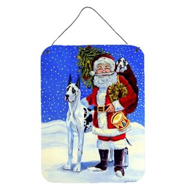 Caroline's Treasures 7083DS1216 Harlequin Great Dane with Santa Claus Wall or Door Hanging Prints Aluminum Metal Sign Kitchen Wall Bar Bathroom Plaque Home Decor Front Door Plaque, 12x16, Multicolor