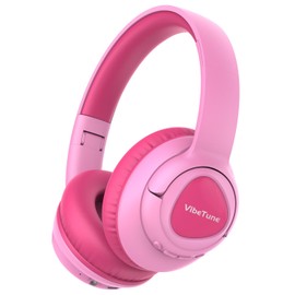 VibeTune Kids Bluetooth Headphones, 60H Playtime, Volume Limited 85/94dB, Bluetooth 5.4, Type-C Fast Charging, Foldable Wireless Headphones for Kids, Toddler Headsets with HD Mic-Pink