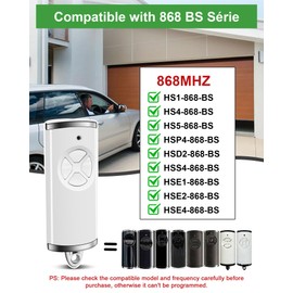 868 MHz Remote Control for Hörmann BS Handheld Transmitter HSE2 868-BS, HSE4-868-BS, HS1/HS4/HS5-868-BS, 4 Channels, Garage Door Opener Remote Control for HSP4-868-BS, HSD2-868-BS, HSS4-868-BS